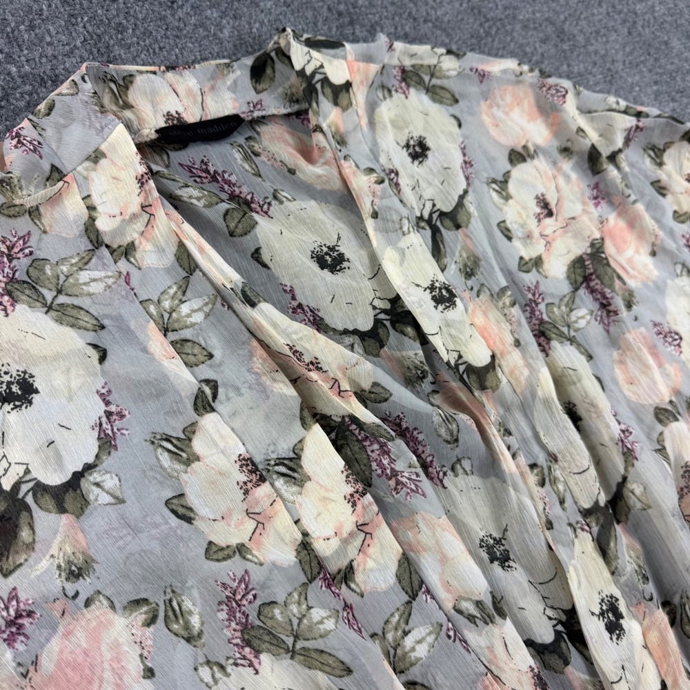 Steve Madden Kimono Cardigan One Size Gray Pink Floral Sheer Chiffon Womens